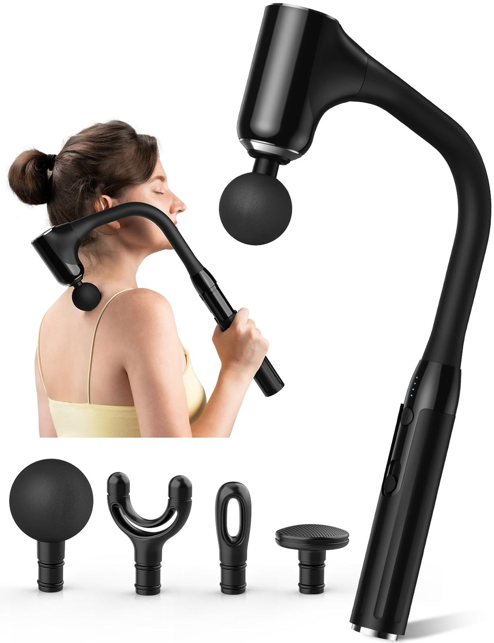 FVZ pistola de masaje frontal empaquetada mostrando diseño y portabilidad