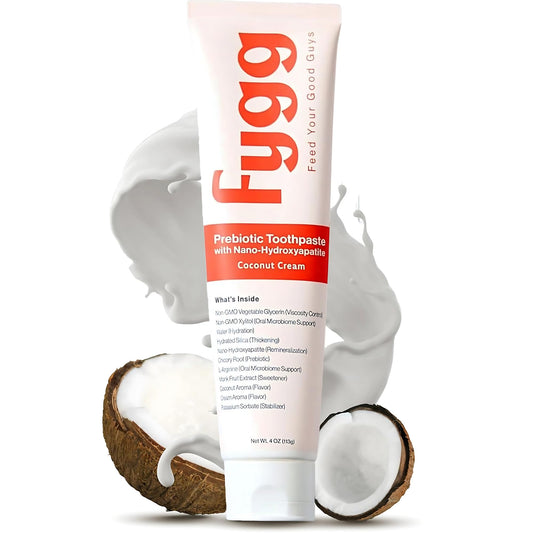fygg frontal del tubo coco crema mostrando envase y beneficio remineralizante