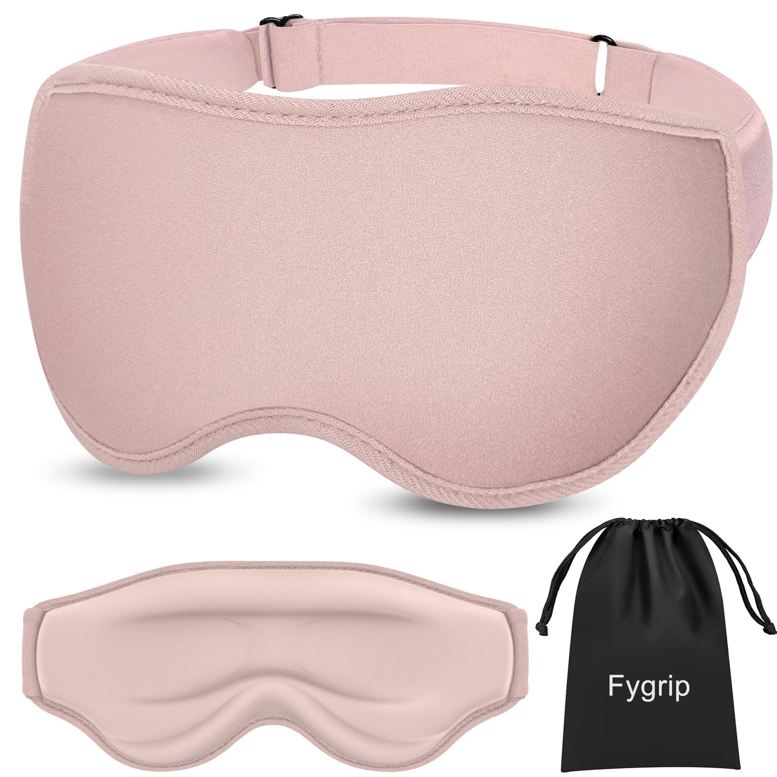 FYGRIP vista frontal del antifaz rosa mostrando cierre total de luz