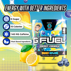 G Fuel aDrive polvo textura fina destacando disolución rápida