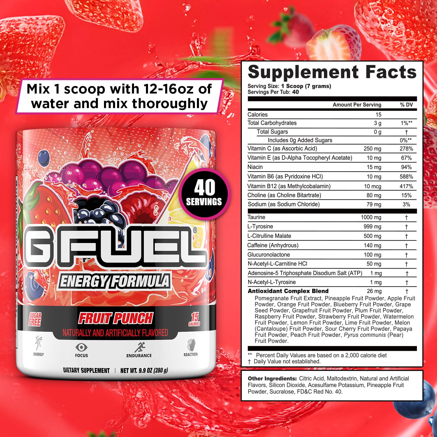 G Fuel bebida preparada en vaso mostrando color y disolución rápida