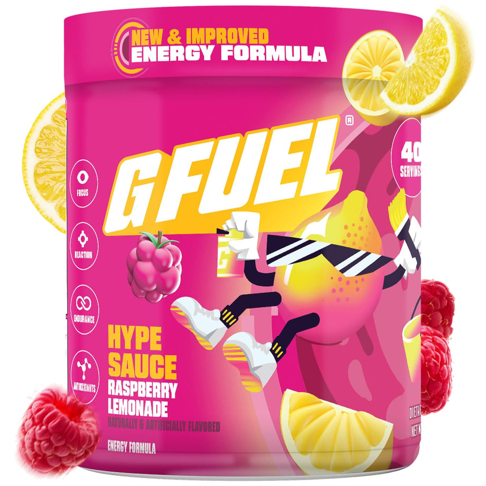 G Fuel frasco frontal mostrando etiqueta y sabor frambuesa-limonada beneficios energéticos
