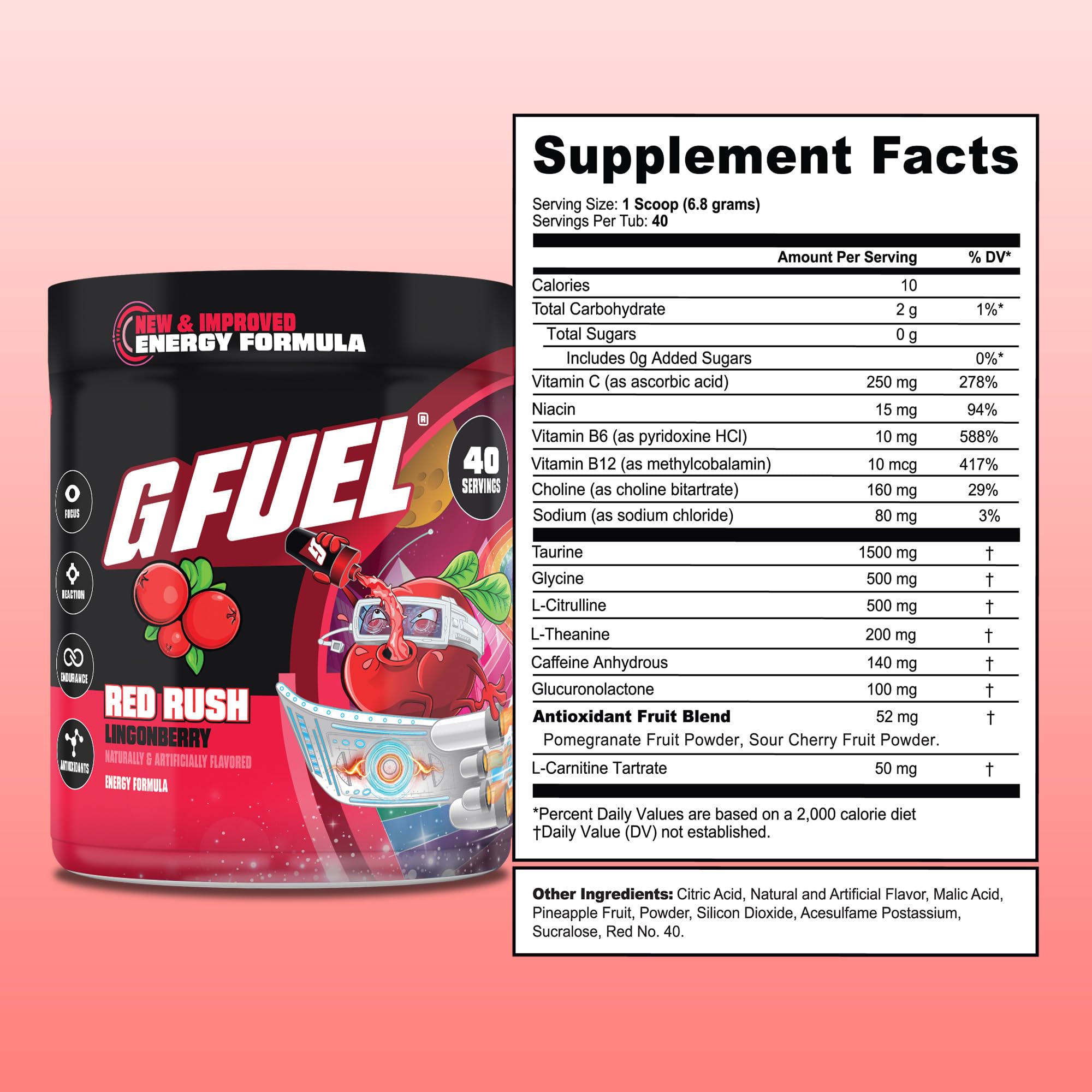 G Fuel vaso preparado Red Rush que evidencia apariencia y sabor refrescante