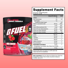 G Fuel vaso preparado Red Rush que evidencia apariencia y sabor refrescante