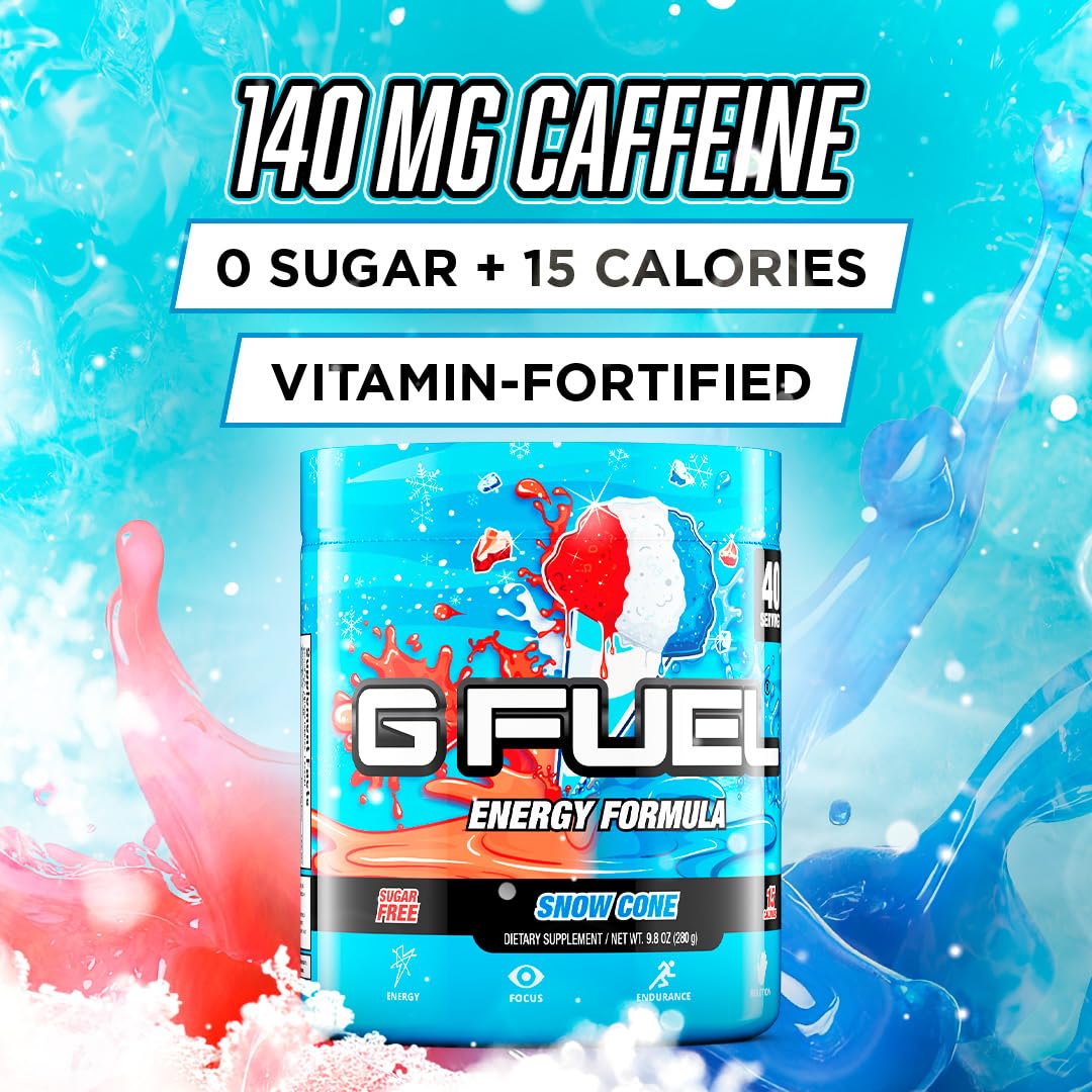 Polvo G Fuel Snow Cone en primer plano mostrando textura fina y color intenso para mezcla fácil