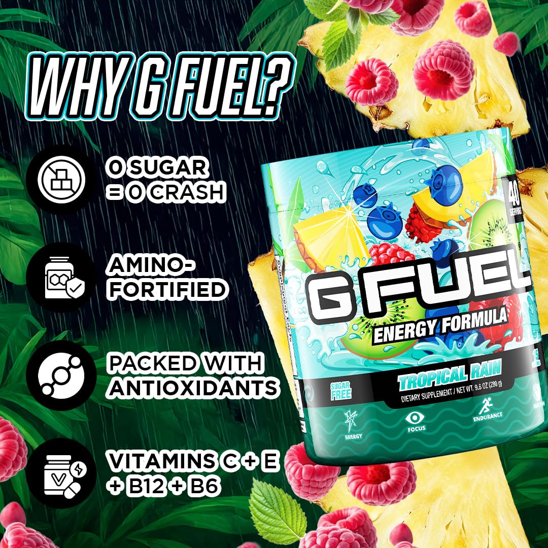 G Fuel tropical rain comparación de tamaño para visualizar porciones