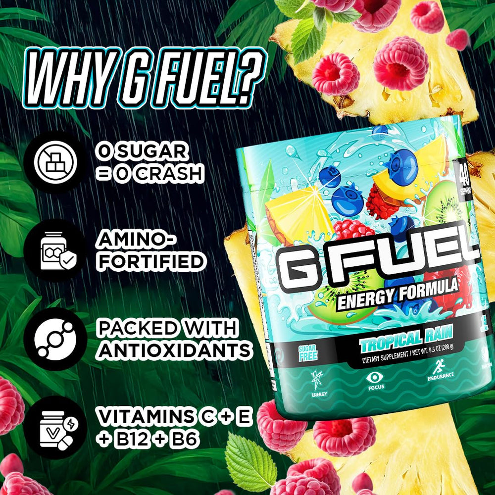 G Fuel tropical rain comparación de tamaño para visualizar porciones