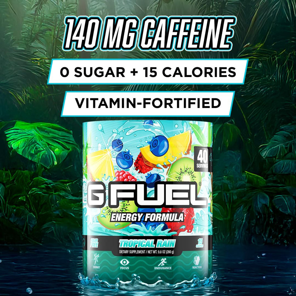 G Fuel tropical rain detalle de etiqueta con lista de ingredientes útil