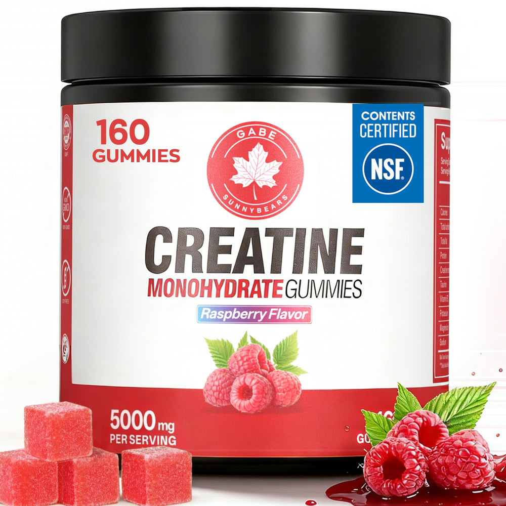 GABE SUNNYBEARS bote frontal que muestra 160 gominolas y beneficio conveniencia