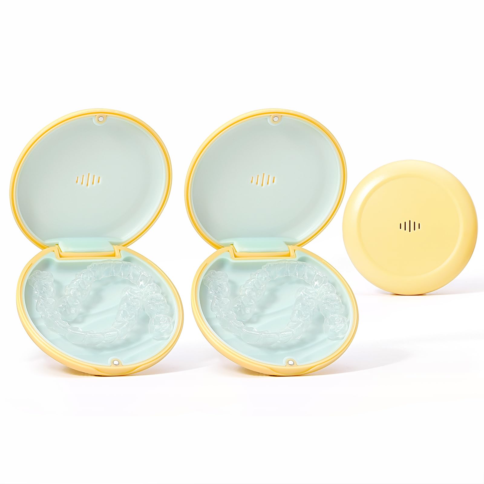 Gaboolo estuche amarillo frente, protege retenedores con diseño compacto