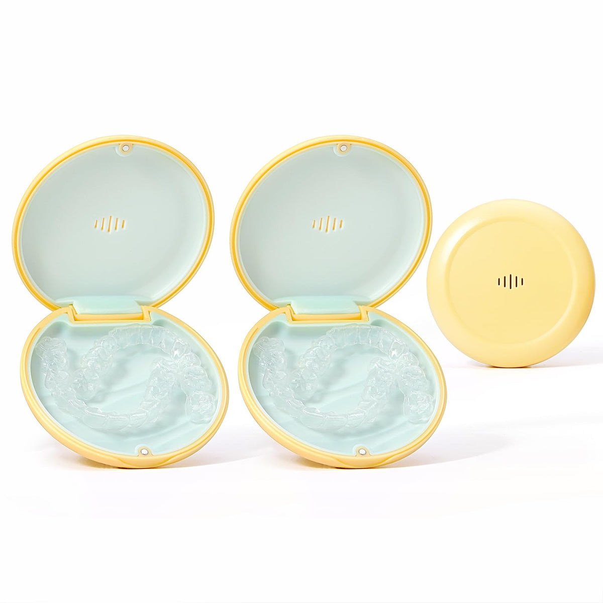 Gaboolo estuche amarillo frente, protege retenedores con diseño compacto