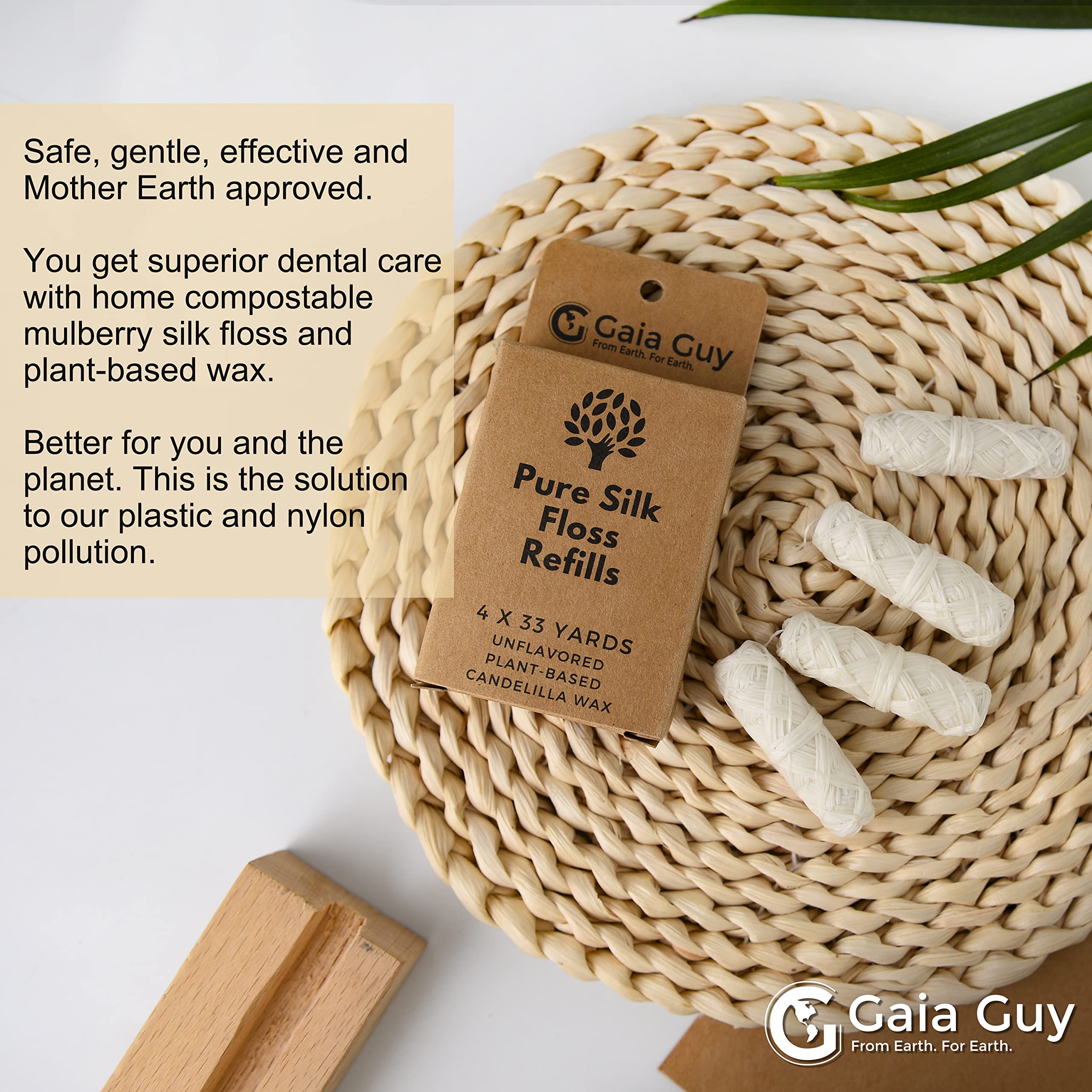 Caja compostable de Gaia Guy mostrando embalaje cero residuos