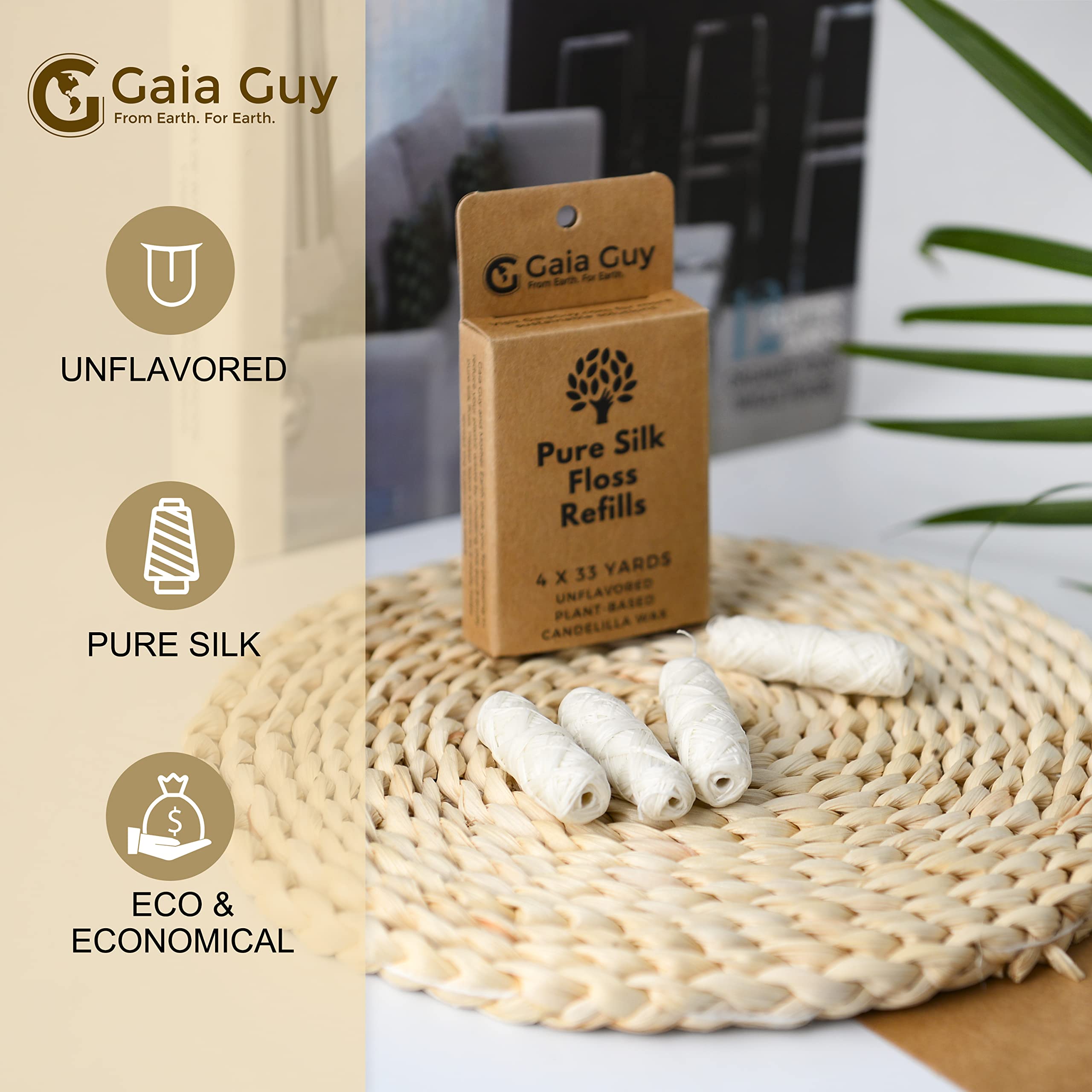 Hilo de seda Gaia Guy insertado en porta de bambú para uso reutilizable