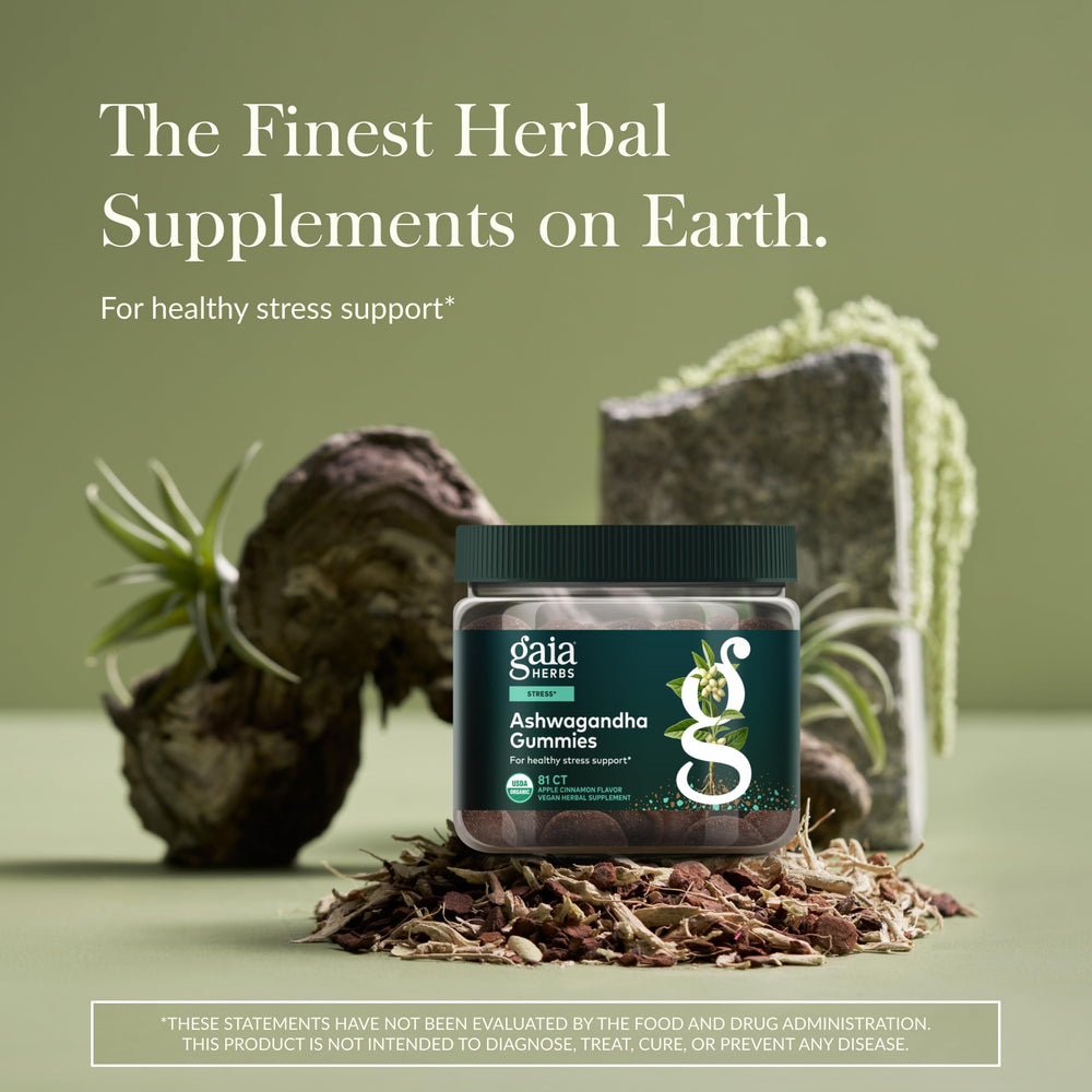 Gaia Herbs primer plano de una gomita con textura masticable y sabor natural