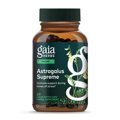 Gaia Herbs frasco frontal mostrando Astragalus Supreme para apoyo inmune
