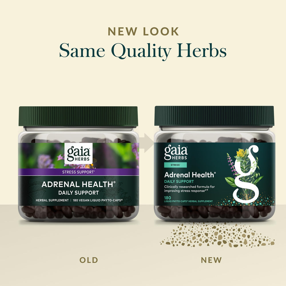 Gaia Herbs bote abierto con cápsulas visibles para uso diario