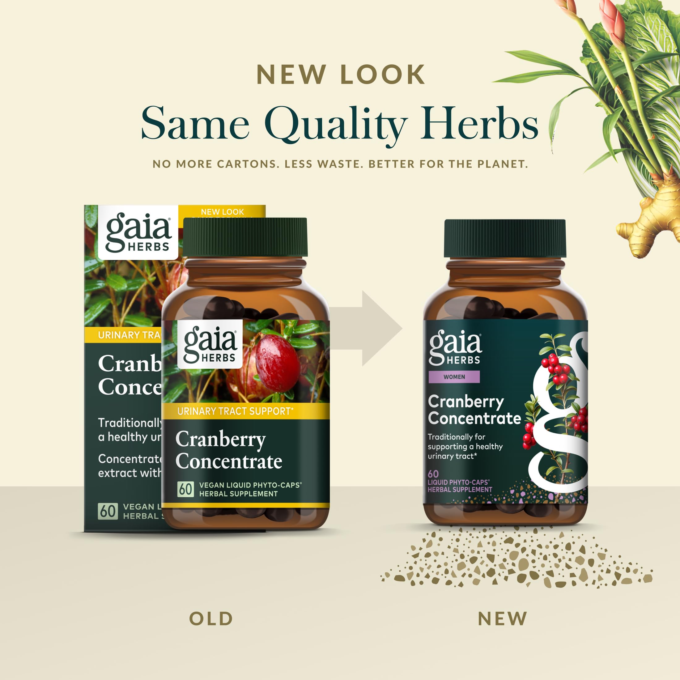 Gaia Herbs botella abierta con cápsulas lista para consumo diario