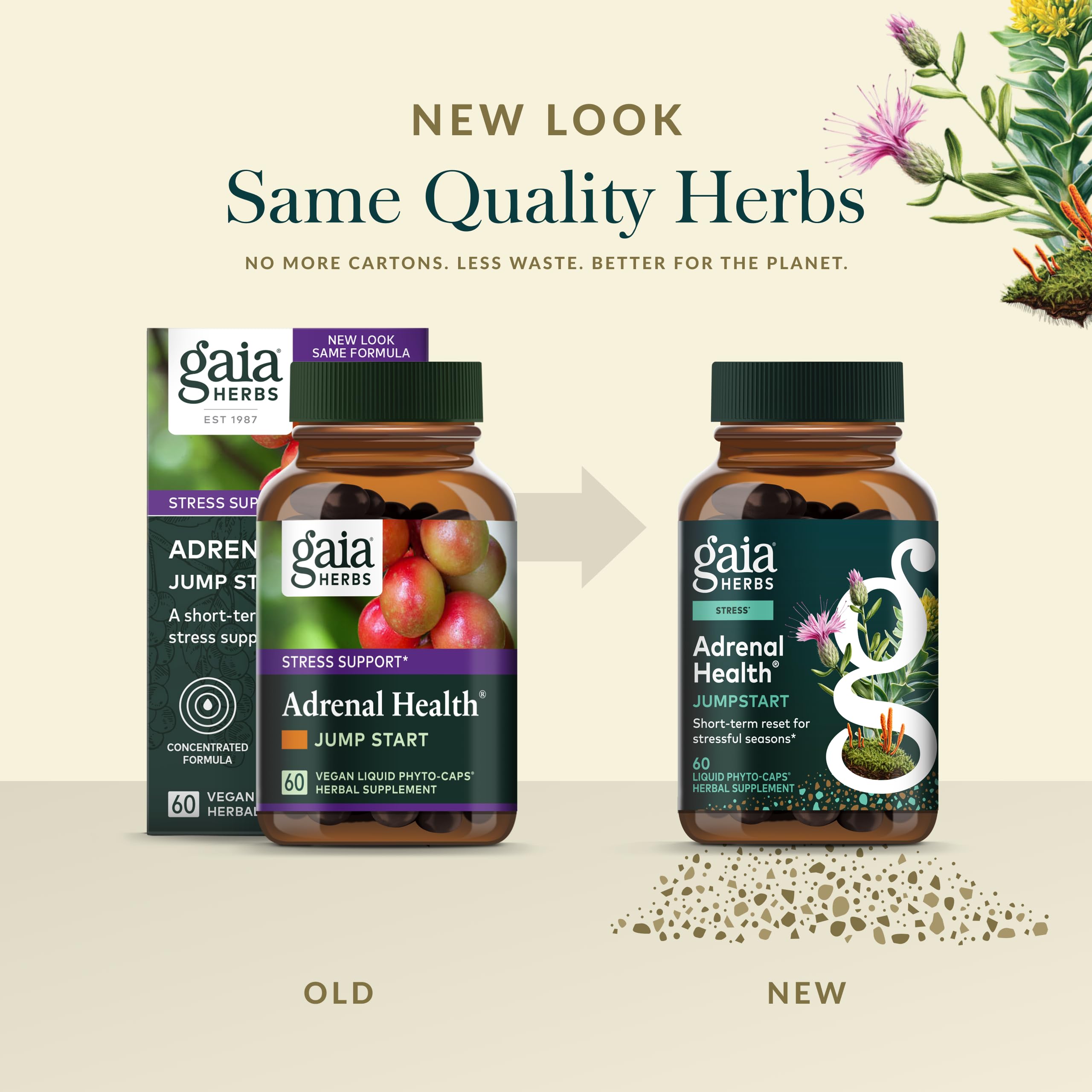 Gaia Herbs caja abierta mostrando 60 cápsulas, ideal para 30 días