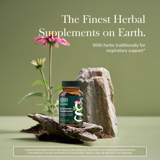 Gaia Herbs detalle de etiqueta con ingredientes para transparencia y confianza