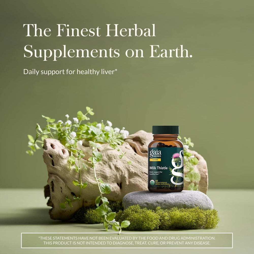 Gaia Herbs etiqueta en primer plano destacando la información del producto