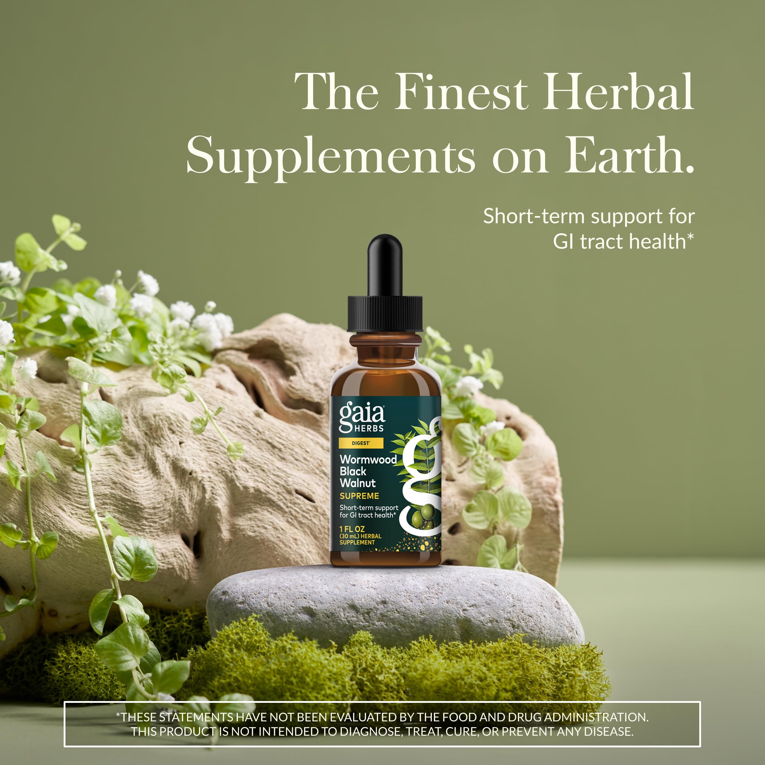 Gaia Herbs detalle de etiqueta que muestra ingredientes y pureza