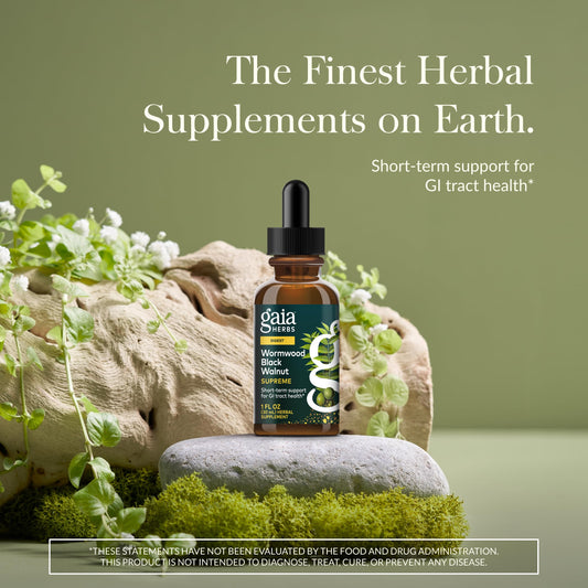 Gaia Herbs detalle de etiqueta que muestra ingredientes y pureza