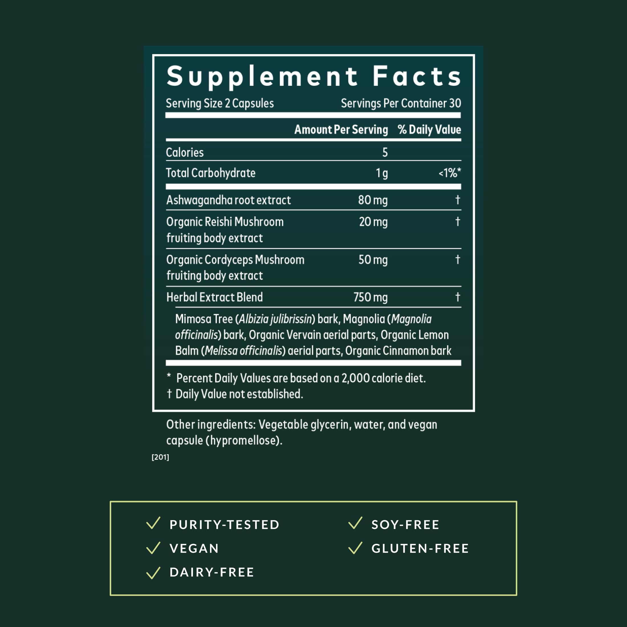 Gaia Herbs etiqueta con lista de ingredientes y pureza