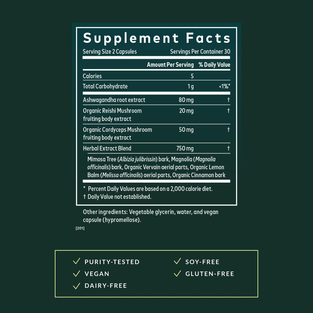 Gaia Herbs etiqueta con lista de ingredientes y pureza