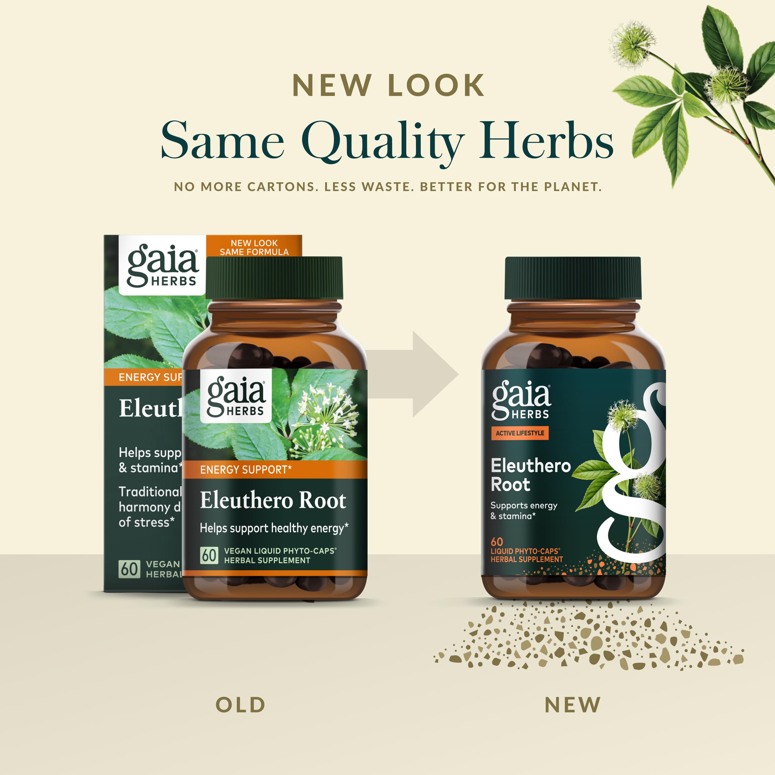 Gaia Herbs etiqueta con información de ingredientes y certificaciones de calidad