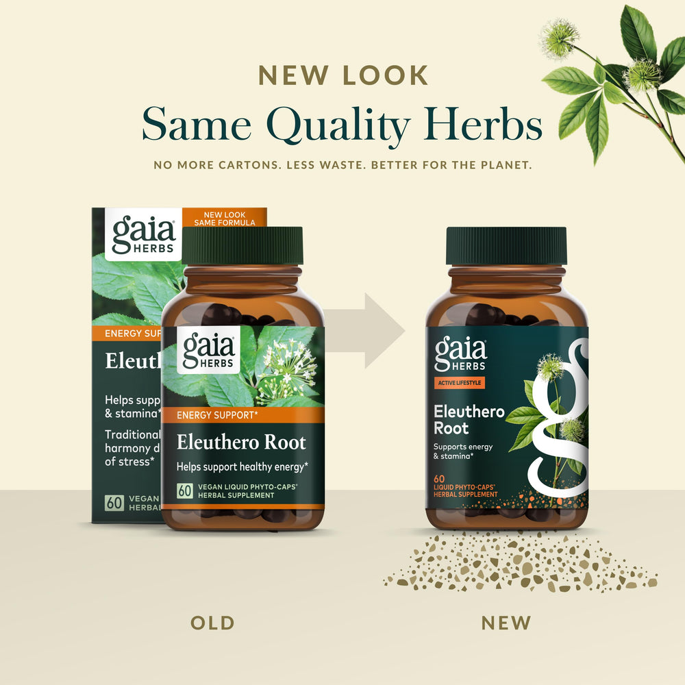 Gaia Herbs etiqueta con información de ingredientes y certificaciones de calidad