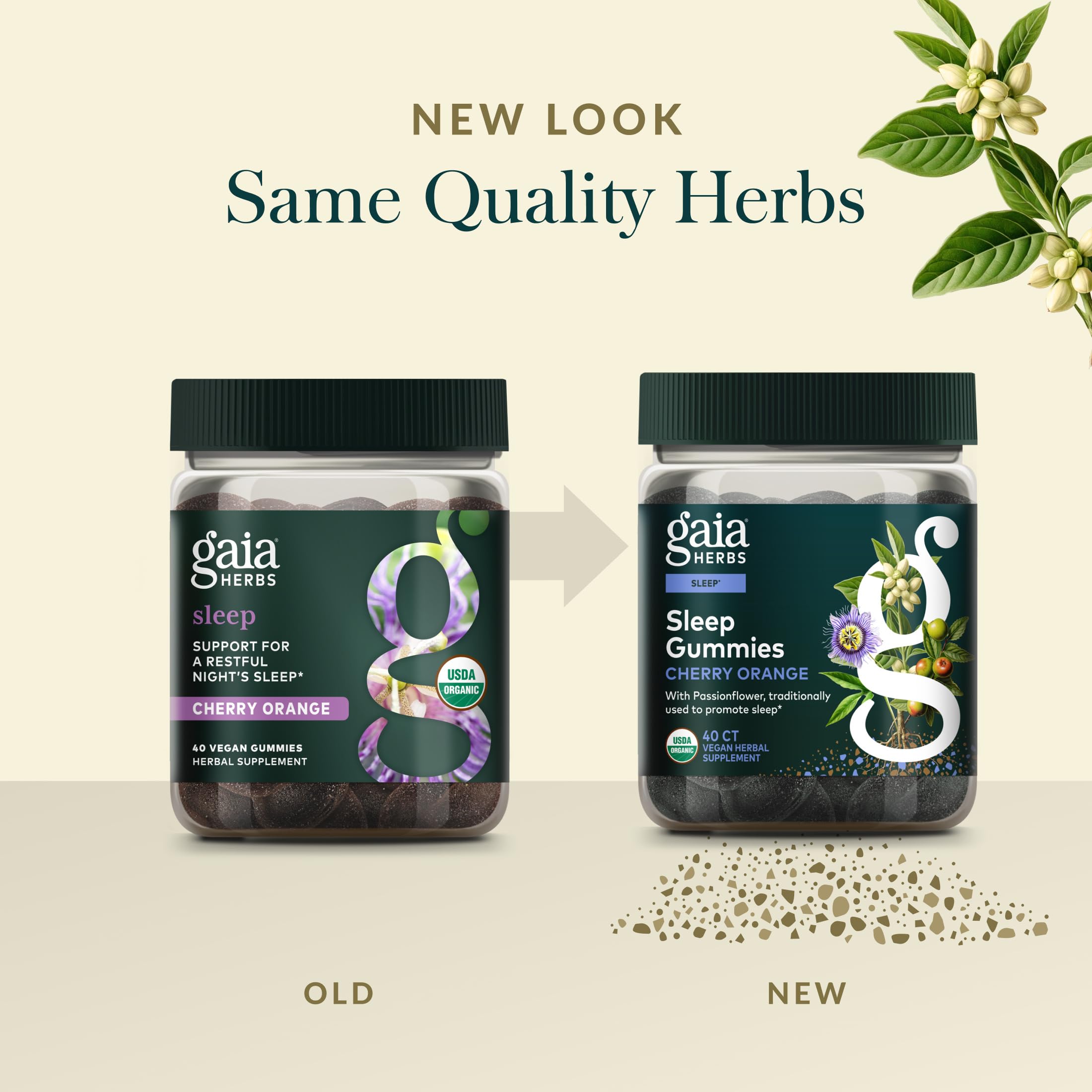 Gaia Herbs etiqueta con sellos USDA Organic y Non-GMO Project para confianza