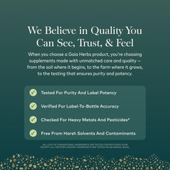 Gaia Herbs etiqueta con sellos USDA Organic y Non-GMO Project para confianza en calidad