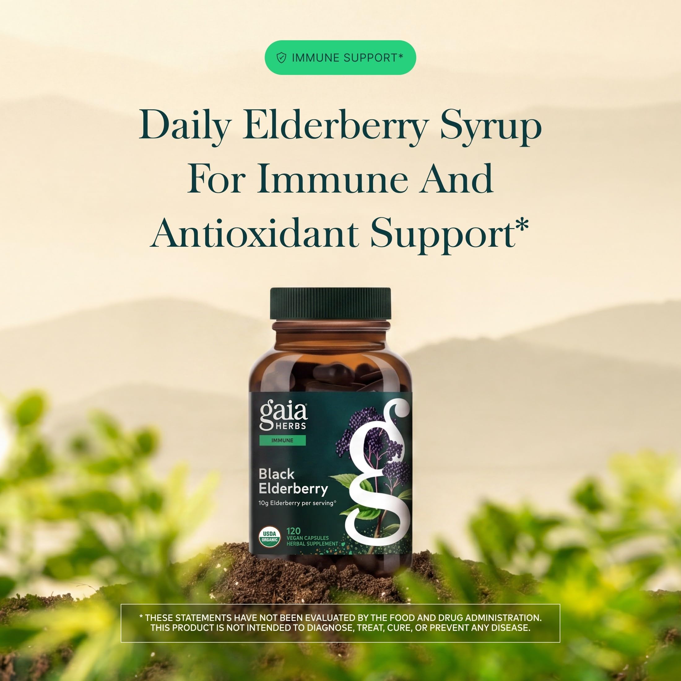 Gaia Herbs etiqueta con información nutricional y confianza en calidad