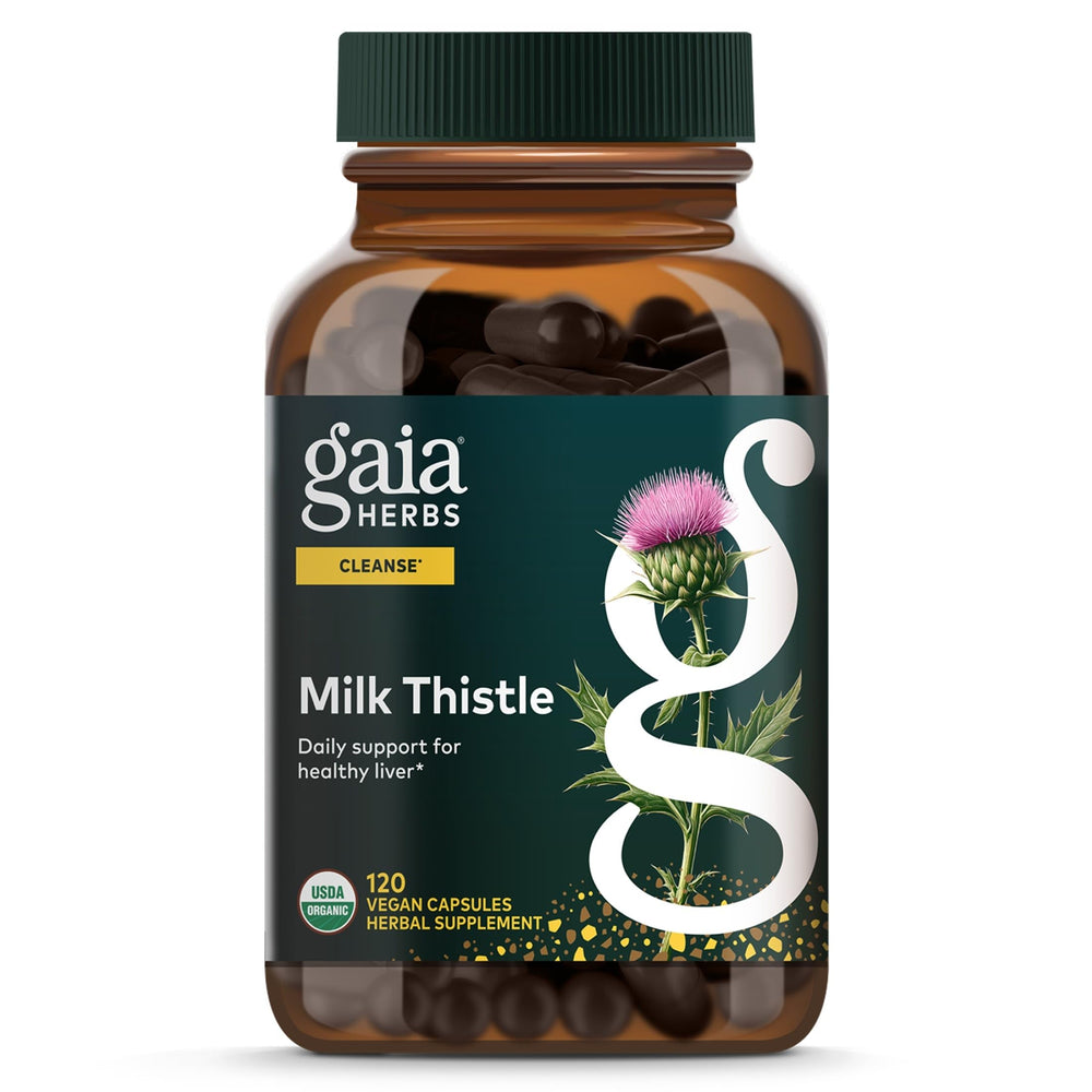 Gaia Herbs frasco delantero, presentación clara y fácil de identificar