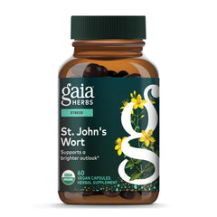 Gaia Herbs frasco delantero mostrando etiqueta y beneficios visuales