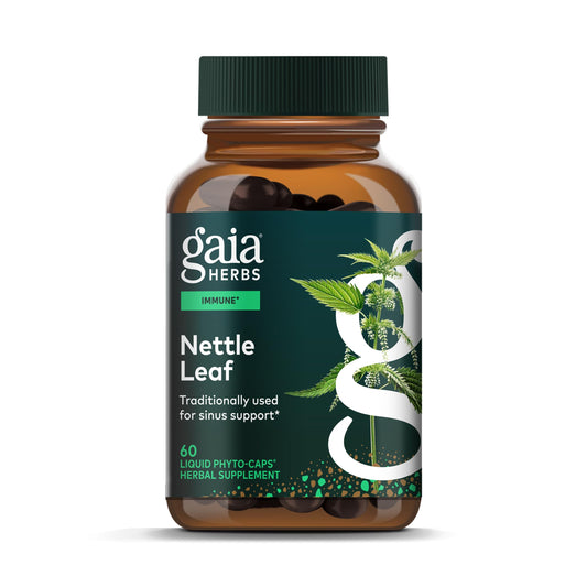 Gaia Herbs frente del envase mostrando etiqueta clara y beneficios