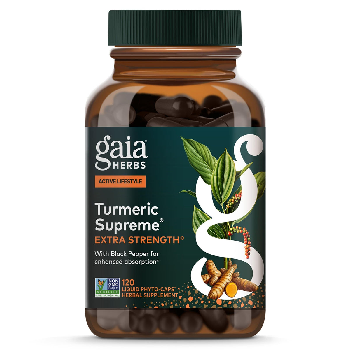 Gaia Herbs frente del envase mostrando etiqueta clara y beneficios
