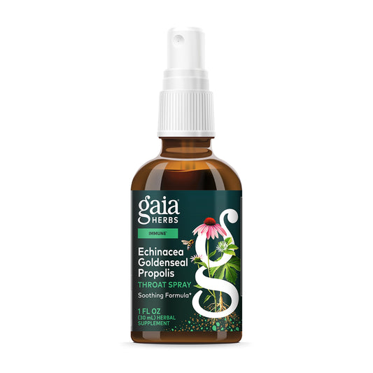 Gaia Herbs frontal del producto mostrando envase y tamaño portátil
