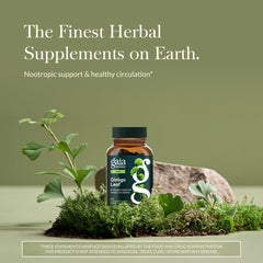 Detalle de la etiqueta Gaia Herbs que destaca calidad y pureza