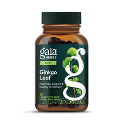 Gaia Herbs envase frontal mostrando ginkgo y beneficio circulatorio