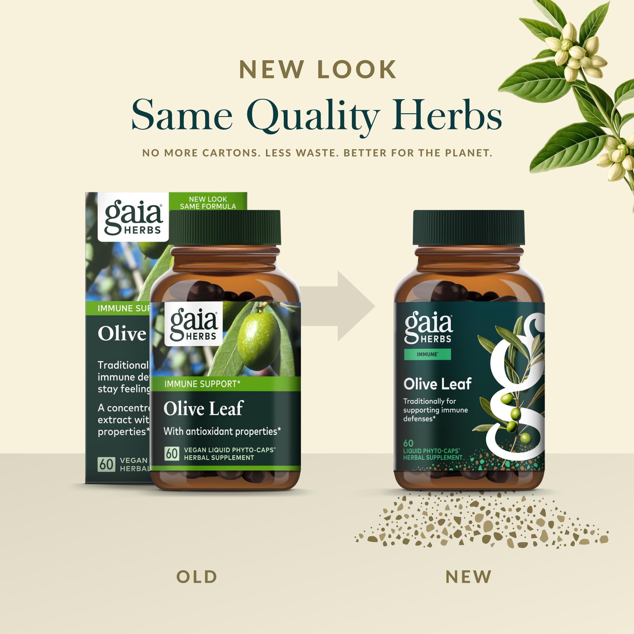 Gaia Herbs frasco abierto con cápsulas listas para uso diario