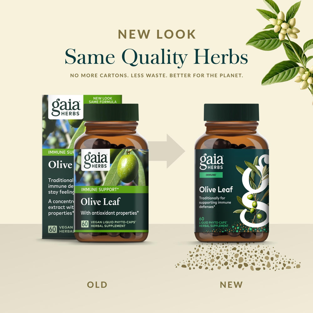 Gaia Herbs frasco abierto con cápsulas listas para uso diario
