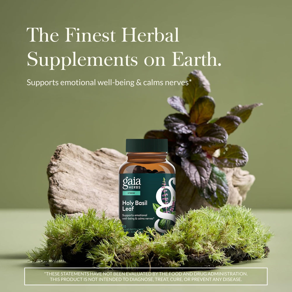 Gaia Herbs frasco abierto con cápsulas líquidas que facilitan la ingesta