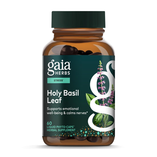 Gaia Herbs frasco frontal mostrando diseño y beneficio de apoyo al estrés