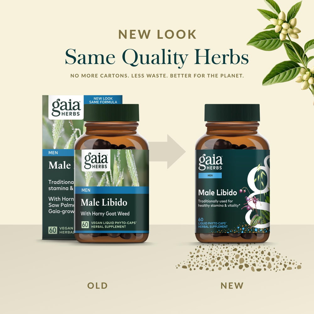 Gaia Herbs muestra de horny goat weed, planta usada por su historial en vitalidad