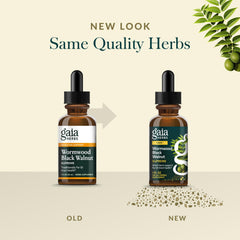 Gaia Herbs ingredientes crudos como ajenjo, nuez negra y jengibre