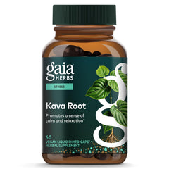 Gaia Herbs frasco frontal mostrando etiqueta clara y beneficio de calma
