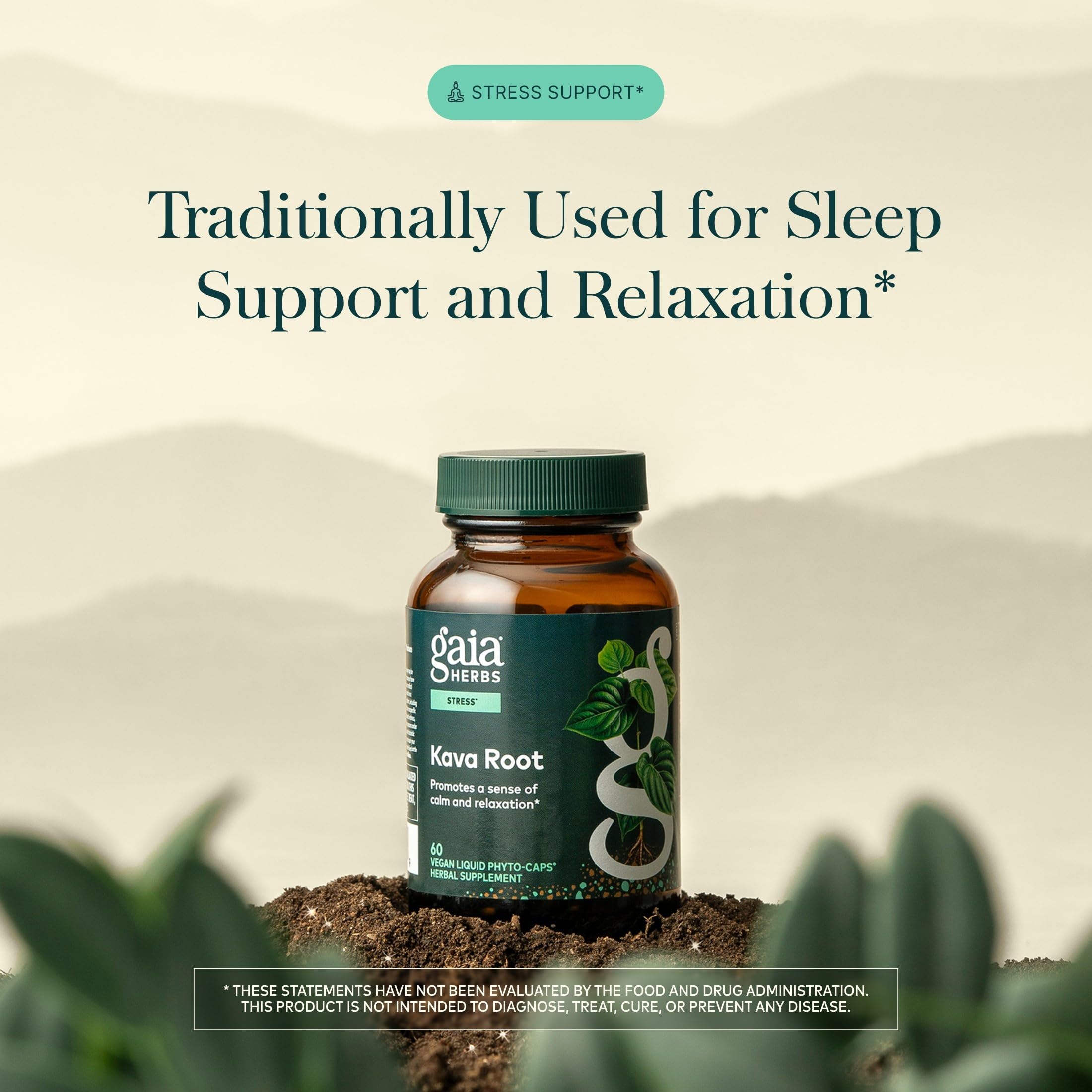 Gaia Herbs tapón abierto mostrando cápsulas listas para uso y conveniencia