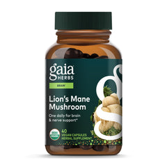 Gaia Herbs frasco frontal mostrando etiqueta clara y beneficio cerebral