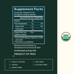Gaia Herbs maca mezclada en batido para energía sin cafeína
